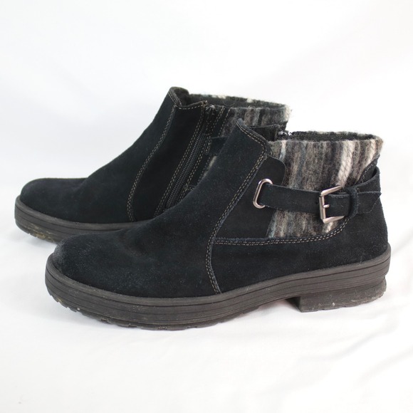 Earth Origins Shoes - Earth Origins Black Suede Wool Trim Side Zip Buckle Ankle Boots Women's Size 10M